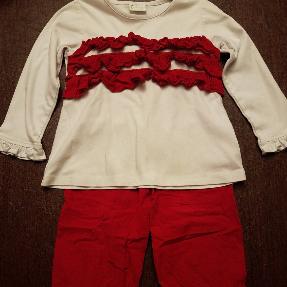 Girls red Christmas ruffle 2 piece outfit. 6x.